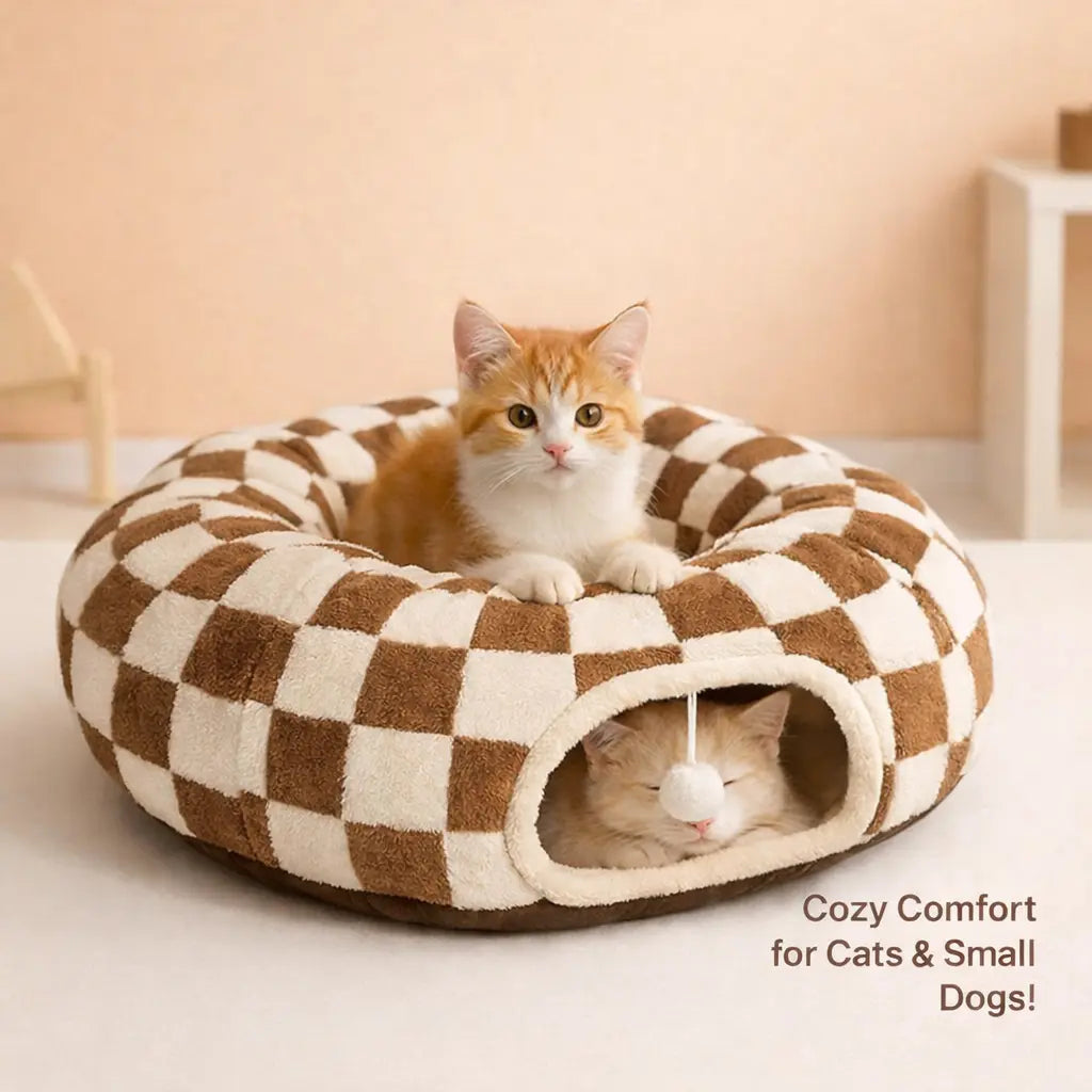 Mizusu Cat Tunnel Bed Cozy Comfort for Cats & Small Dogs Versatile 2-In-1 Play Area with Washable Cushion round Pet Play Toy for Kitten Puppy Rabbit Peekaboo Cave