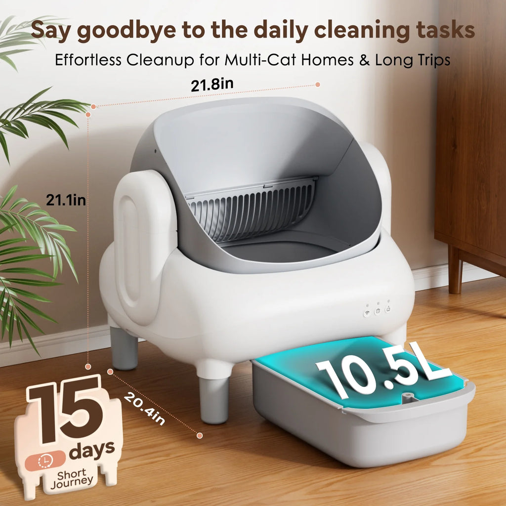 Self Cleaning Litter Box,Open Top Automatic Litter Box with App Control for Multiple Cats, Safety Sensors Protection,Large Waste Bin