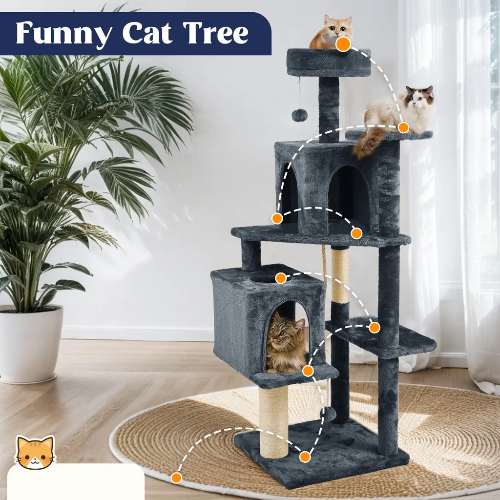 Wecharmer Cat Tree / Tower for Indoor with Green Leaves, Cat Condo Cozy Plush House with Hang Ball, Pet Furniture with Scratching Posts Cat Tree