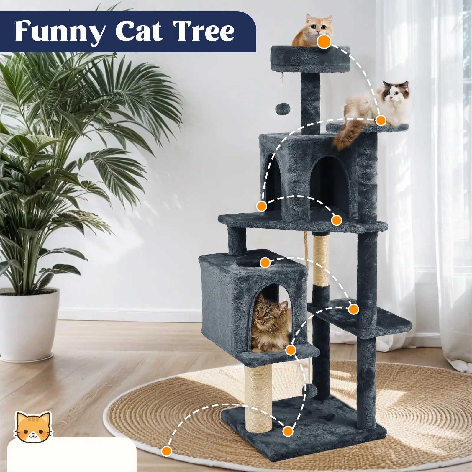 Wecharmer Cat Tree / Tower for Indoor with Green Leaves, Cat Condo Cozy Plush House with Hang Ball, Pet Furniture with Scratching Posts Cat Tree