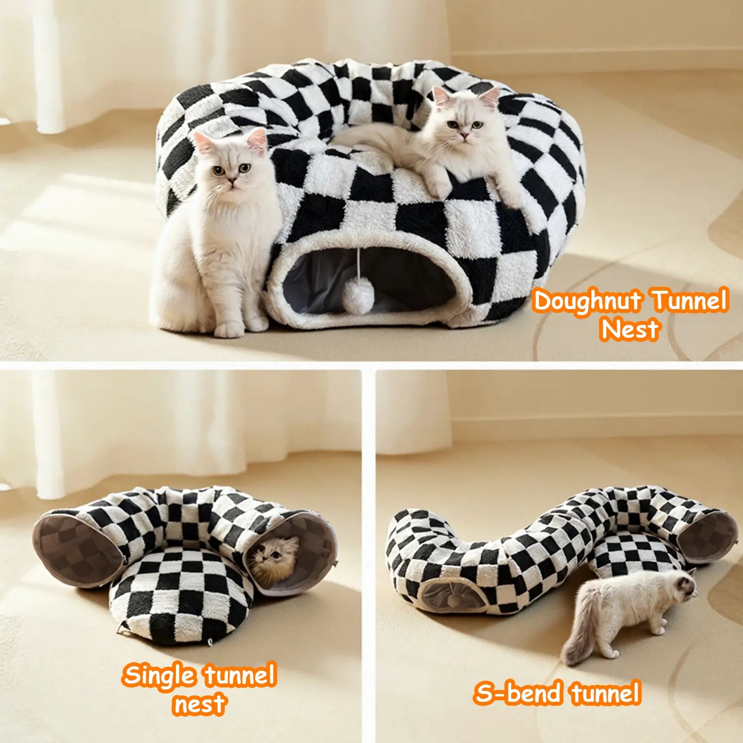 Mizusu Cat Tunnel Bed Cozy Comfort for Cats & Small Dogs Versatile 2-In-1 Play Area with Washable Cushion round Pet Play Toy for Kitten Puppy Rabbit Peekaboo Cave