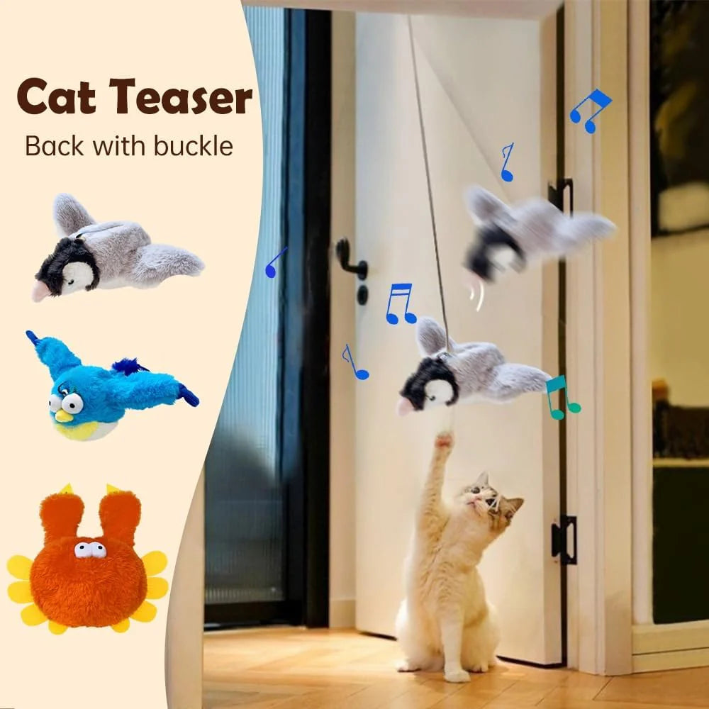 Cat Toy, 2026 Upgrade Interactive Chirping Bird with Flapping Wings, Rechargeable Toy for Indoor Cats (Grey)