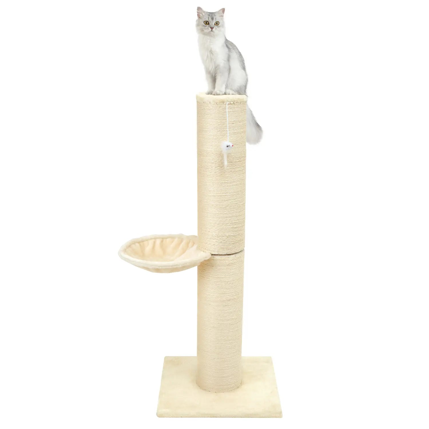 Made4Pets Huge Cat Scratching Post with Condo Cotton Sisal Rope Dual Rope Options for Pet Play and Rest Beige Color