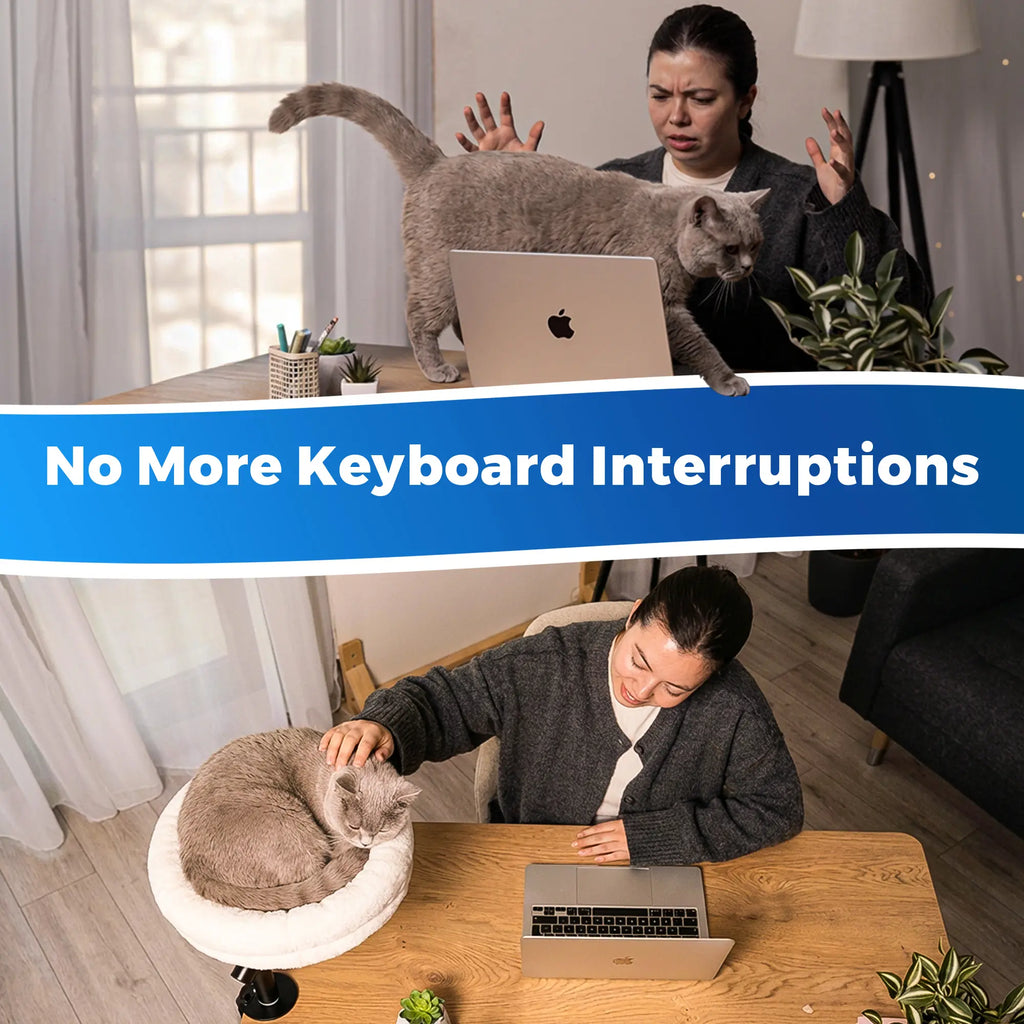 Petlovers Cat Desk Bed - Plush Elevated Desk Cat Bed Attachment with Removable Washable Cushion, 360° Swivel Arm, Secure Clamp - Keeps Your Cat Close While You Work or Play