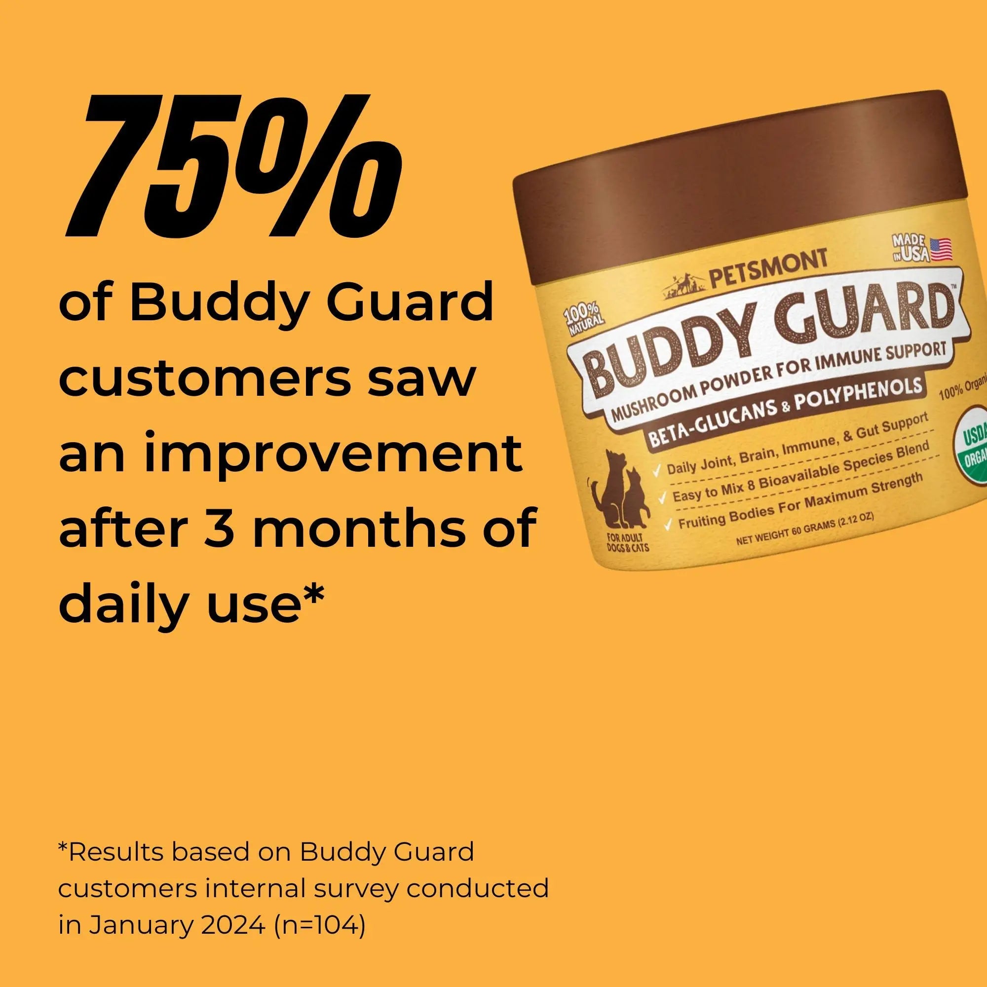 Petsmont Buddy Guard for Lumps and Bumps, Lipoma for Dogs & Cats with Organic 8 Mushroom Powder Blend Natural Dog Probiotic & Immune Support