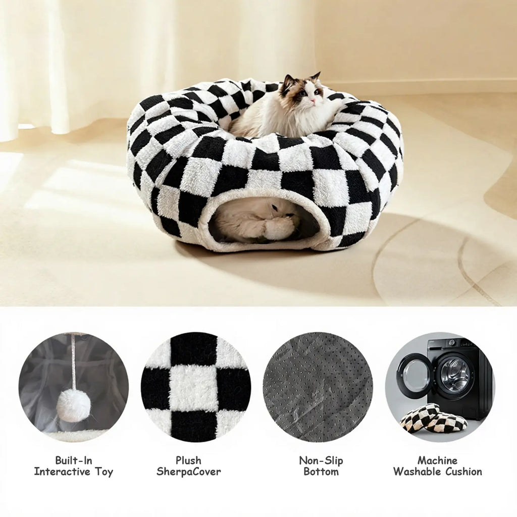 Mizusu Cat Tunnel Bed Cozy Comfort for Cats & Small Dogs Versatile 2-In-1 Play Area with Washable Cushion round Pet Play Toy for Kitten Puppy Rabbit Peekaboo Cave