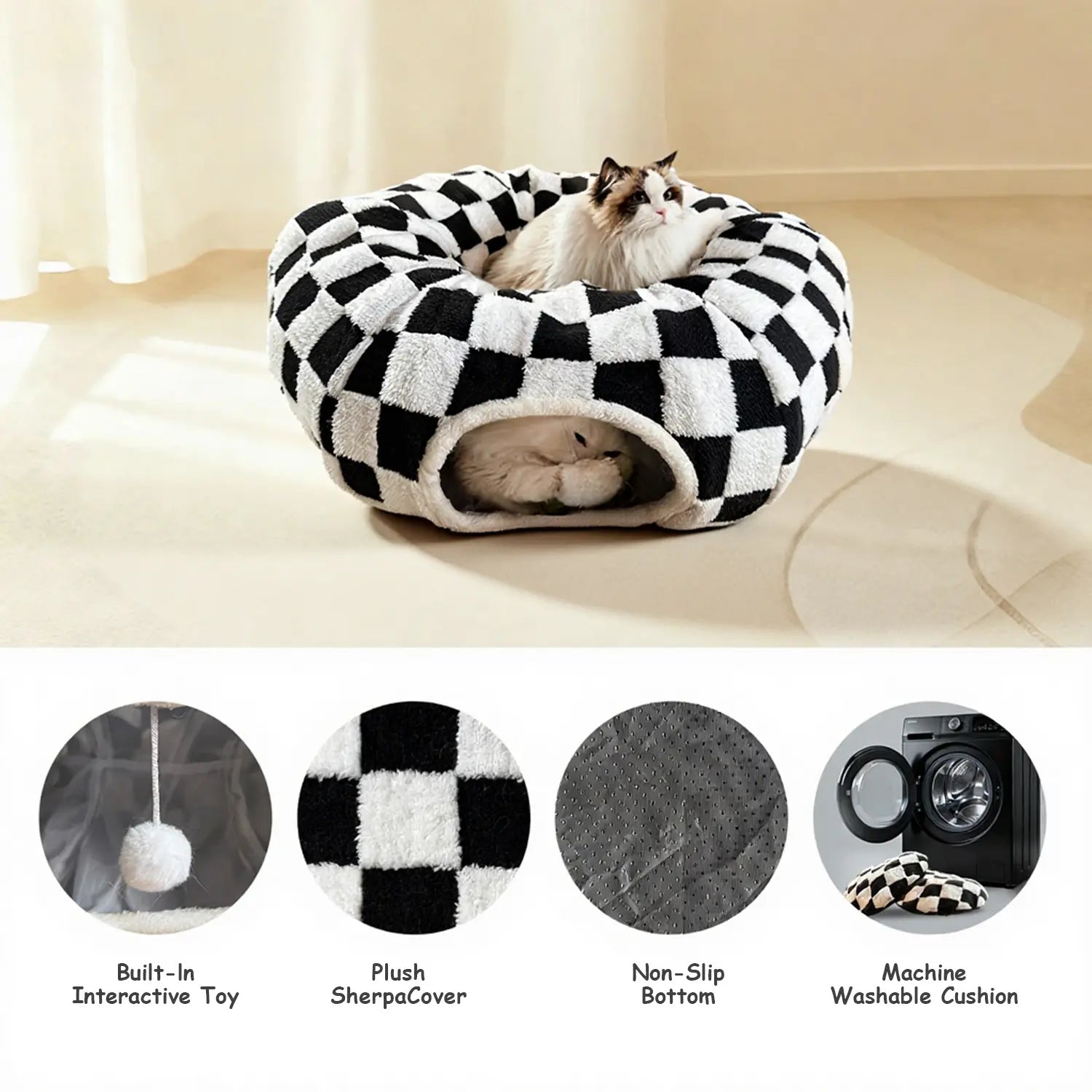 Mizusu Cat Tunnel Bed Cozy Comfort for Cats & Small Dogs Versatile 2-In-1 Play Area with Washable Cushion round Pet Play Toy for Kitten Puppy Rabbit Peekaboo Cave