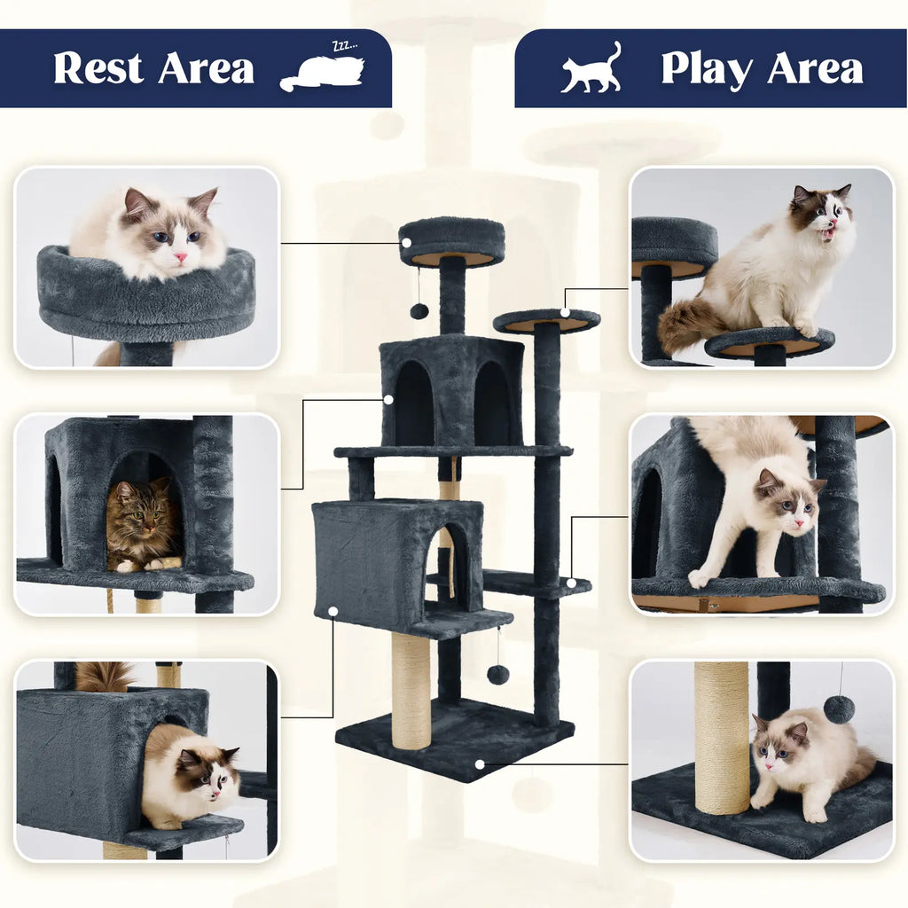 Wecharmer Cat Tree / Tower for Indoor with Green Leaves, Cat Condo Cozy Plush House with Hang Ball, Pet Furniture with Scratching Posts Cat Tree