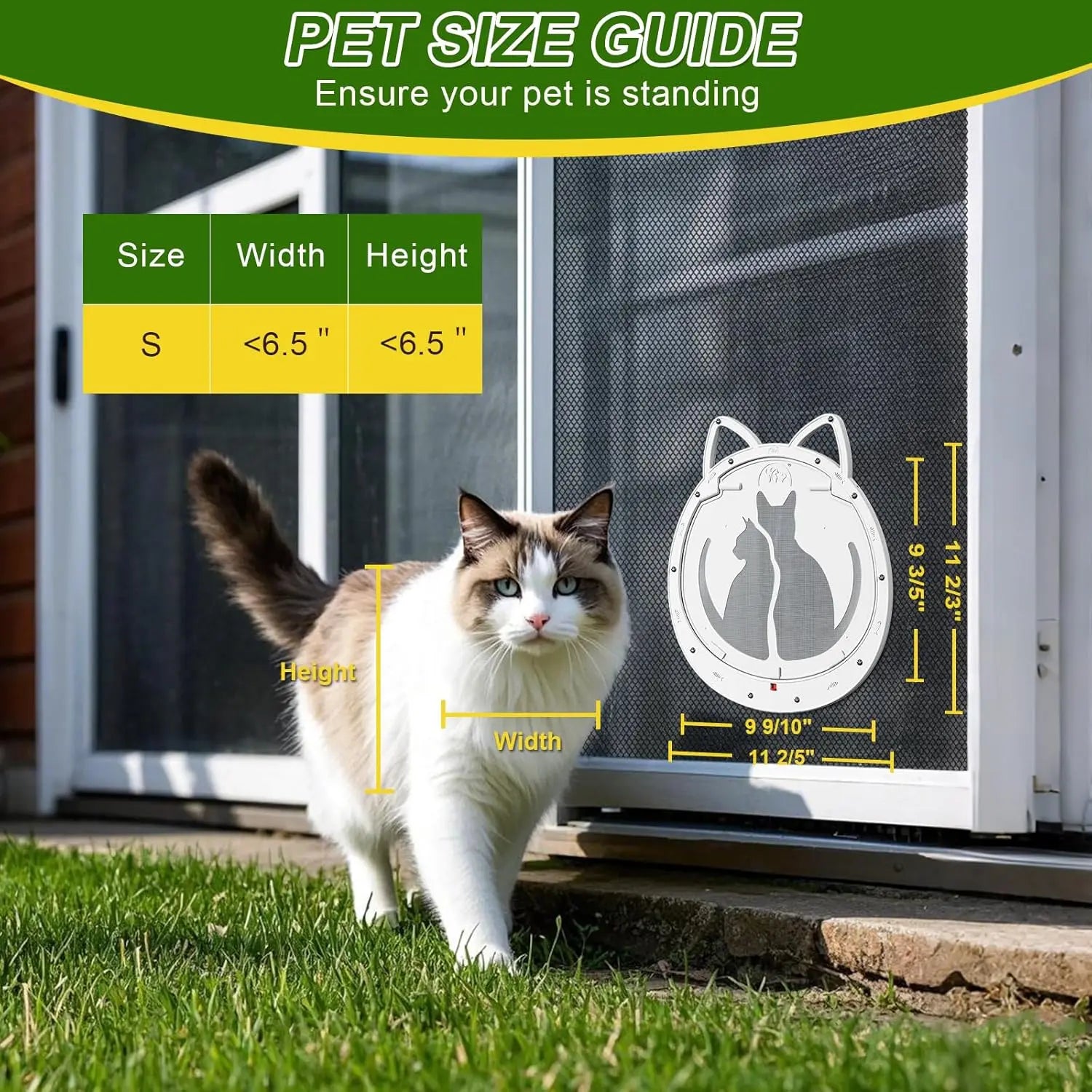 Cat Door for Screen Door, Cat Screen Door with Lockable Magnetic Flap, Anti-Mosquito Cat Door for Screen Window, White