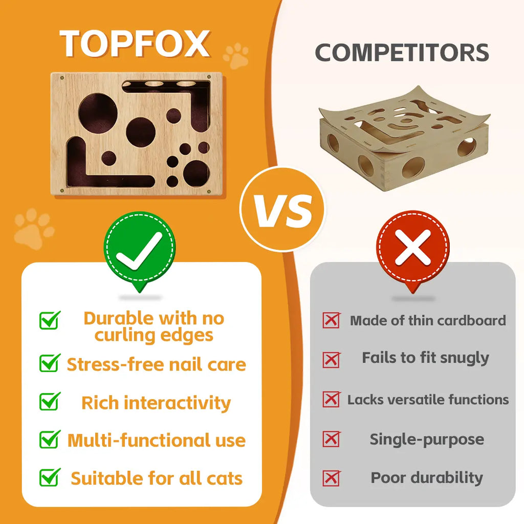 Cat Scratch Puzzle Enrichment Box Nail File Stress Free Alternative to Clippers and Grinders Durable Oak Wood Design for All Cat Ages Cat Toys