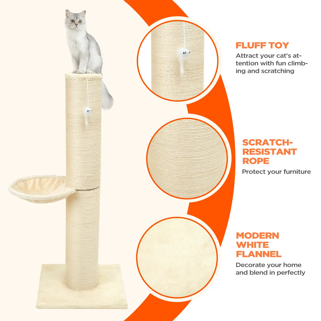 Made4Pets Huge Cat Scratching Post with Condo Cotton Sisal Rope Dual Rope Options for Pet Play and Rest Beige Color
