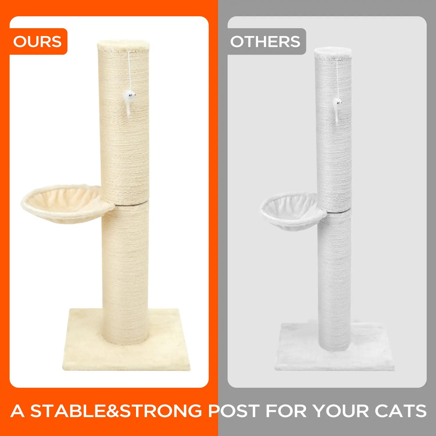 Made4Pets Huge Cat Scratching Post with Condo Cotton Sisal Rope Dual Rope Options for Pet Play and Rest Beige Color