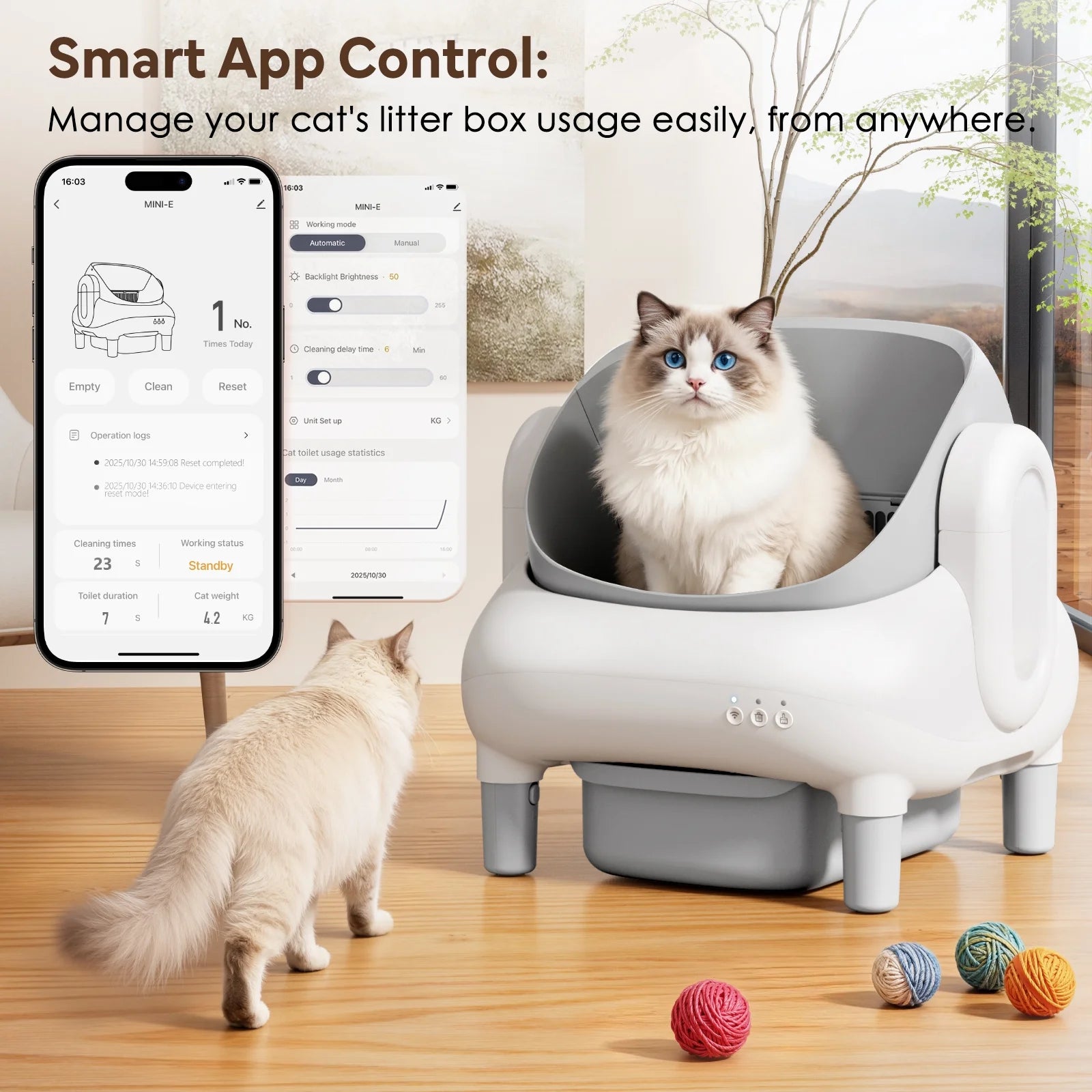 Self Cleaning Litter Box,Open Top Automatic Litter Box with App Control for Multiple Cats, Safety Sensors Protection,Large Waste Bin