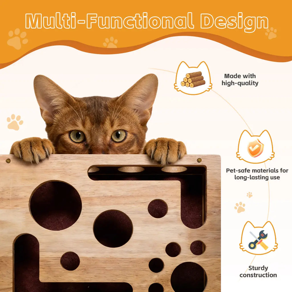 Cat Scratch Puzzle Enrichment Box Nail File Stress Free Alternative to Clippers and Grinders Durable Oak Wood Design for All Cat Ages Cat Toys