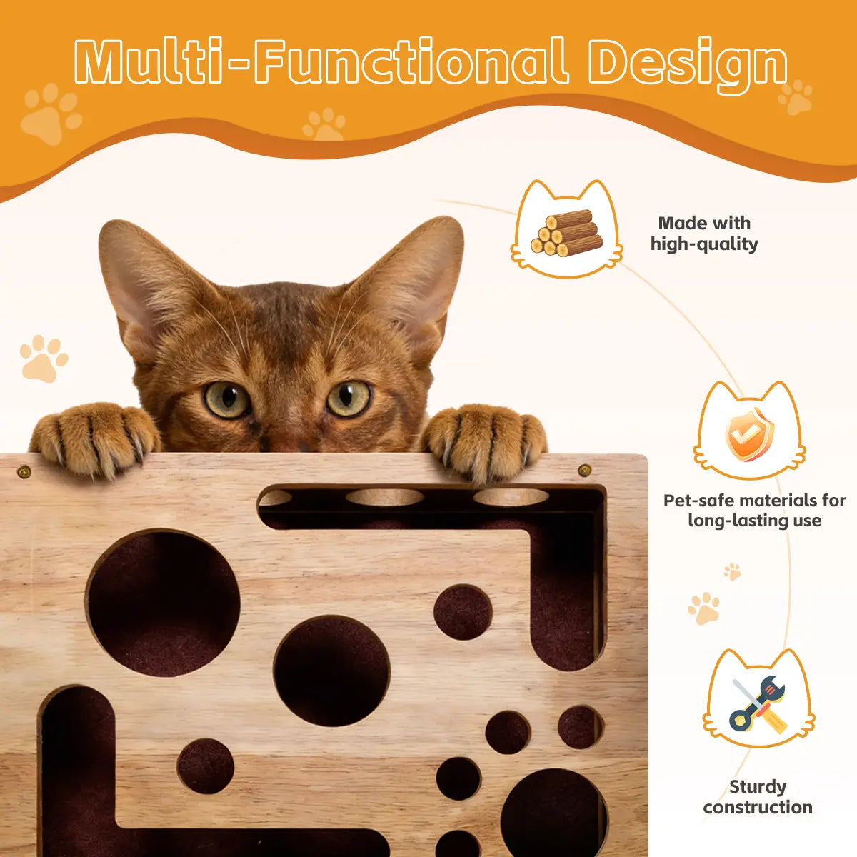 Cat Scratch Puzzle Enrichment Box Nail File Stress Free Alternative to Clippers and Grinders Durable Oak Wood Design for All Cat Ages Cat Toys