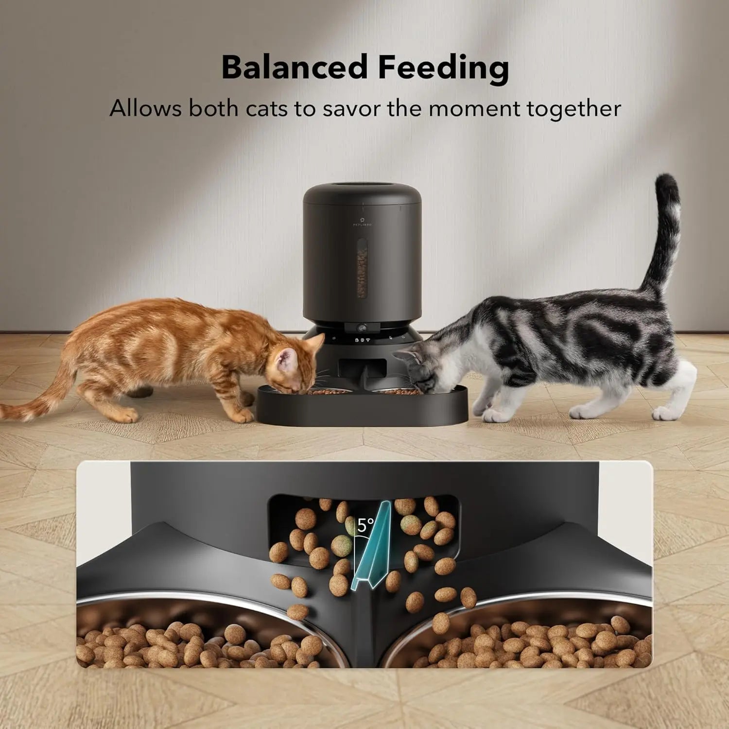PETLIBRO Automatic Cat Feeder with Camera for Two Cats, 1080P HD Video with Night Vision, 5G Wifi Pet Feeder with 2-Way Audio for Cat & Dog, Low Food & Motion & Sound Alerts, Dual Tray, Black 5L PETLIBRO
