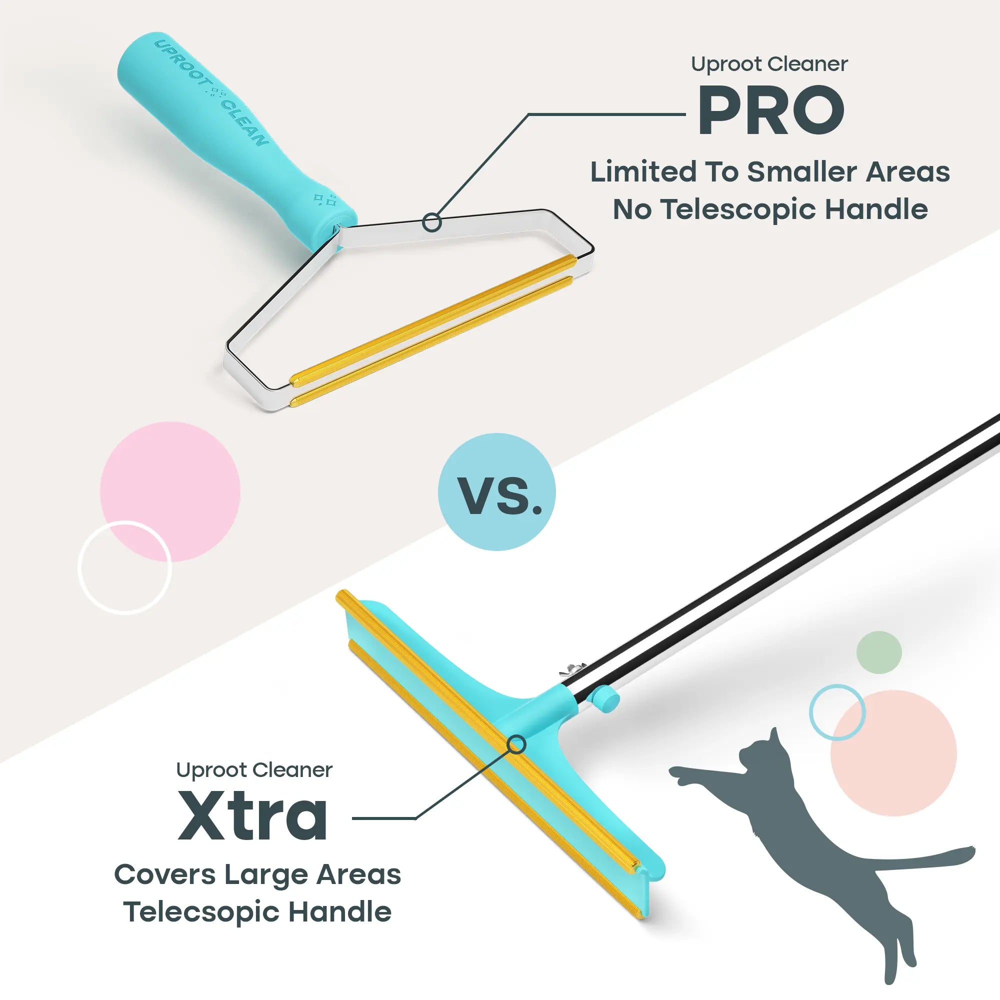Uproot Cleaner Xtra - Pet Hair Remover for Floors & Surfaces - 60" Handle