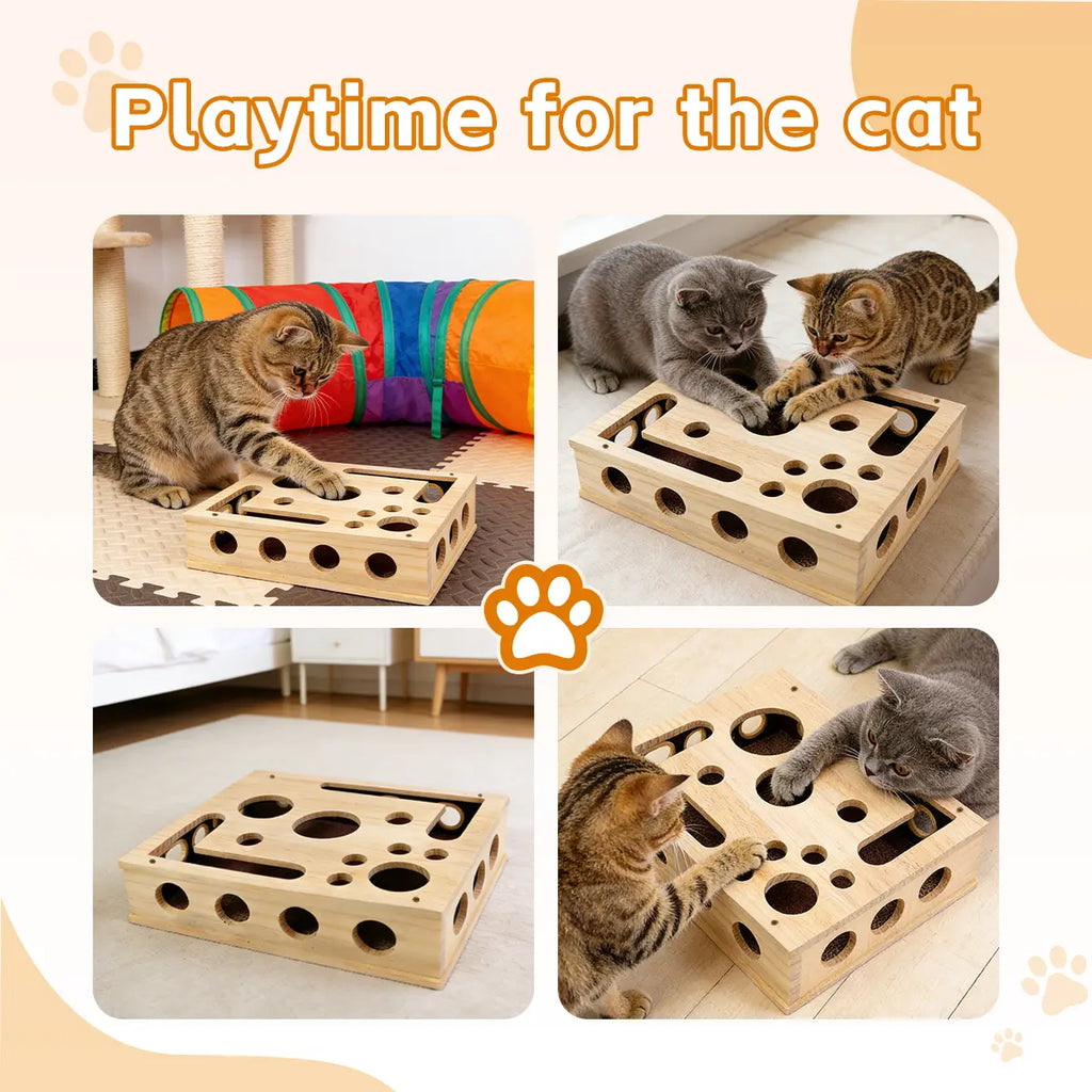 Cat Scratch Puzzle Enrichment Box Nail File Stress Free Alternative to Clippers and Grinders Durable Oak Wood Design for All Cat Ages Cat Toys