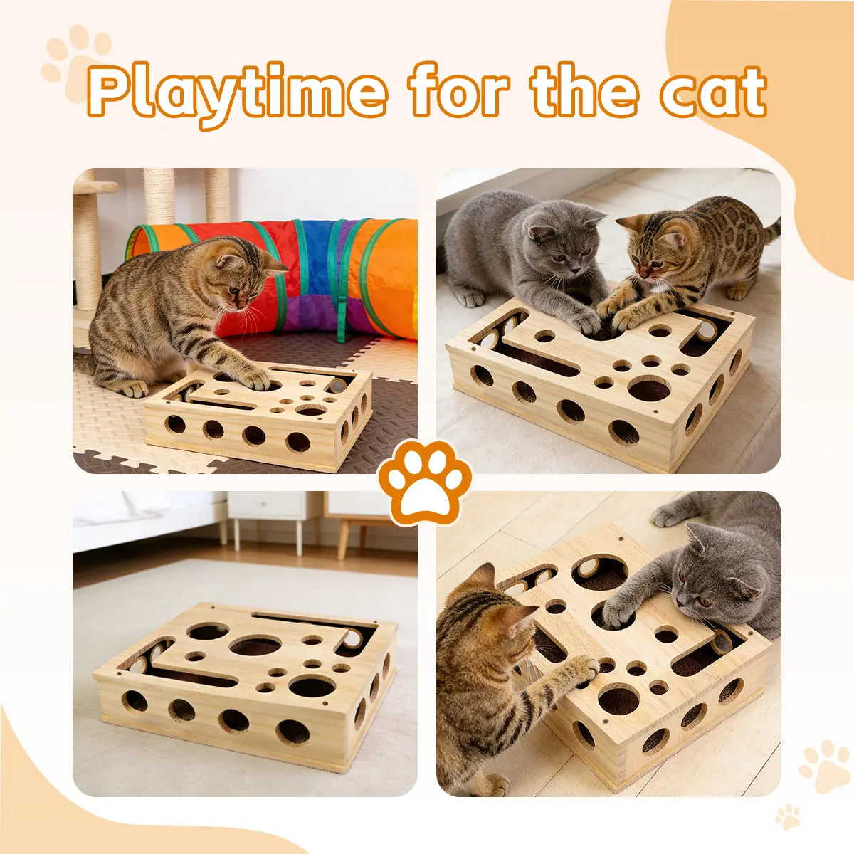 Cat Scratch Puzzle Enrichment Box Nail File Stress Free Alternative to Clippers and Grinders Durable Oak Wood Design for All Cat Ages Cat Toys