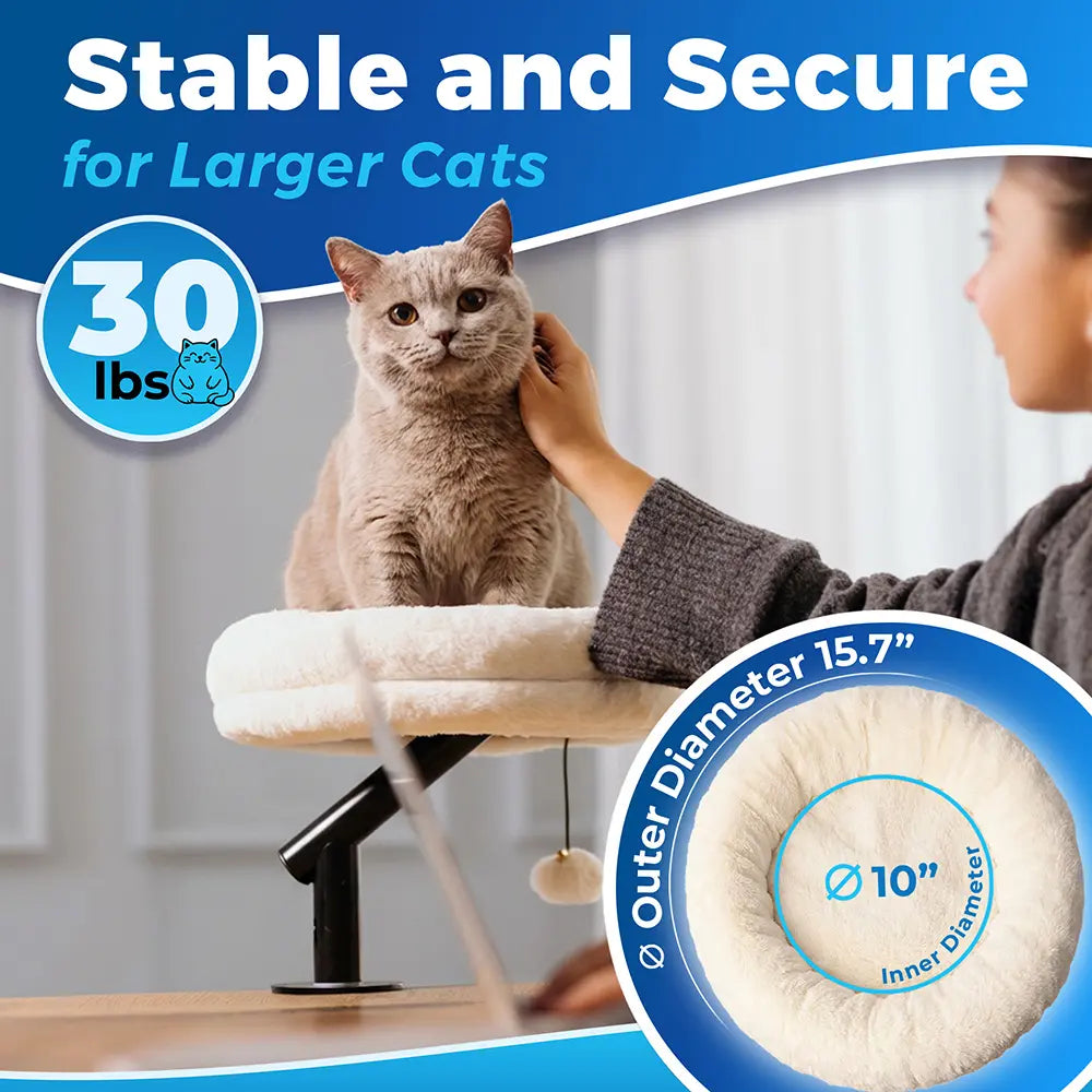 Petlovers Cat Desk Bed - Plush Elevated Desk Cat Bed Attachment with Removable Washable Cushion, 360° Swivel Arm, Secure Clamp - Keeps Your Cat Close While You Work or Play