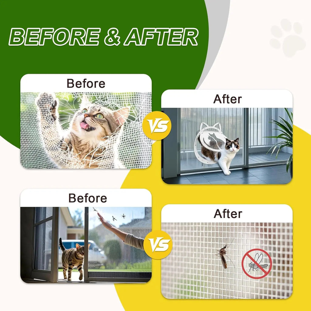 Cat Door for Screen Door, Cat Screen Door with Lockable Magnetic Flap, Anti-Mosquito Cat Door for Screen Window, White