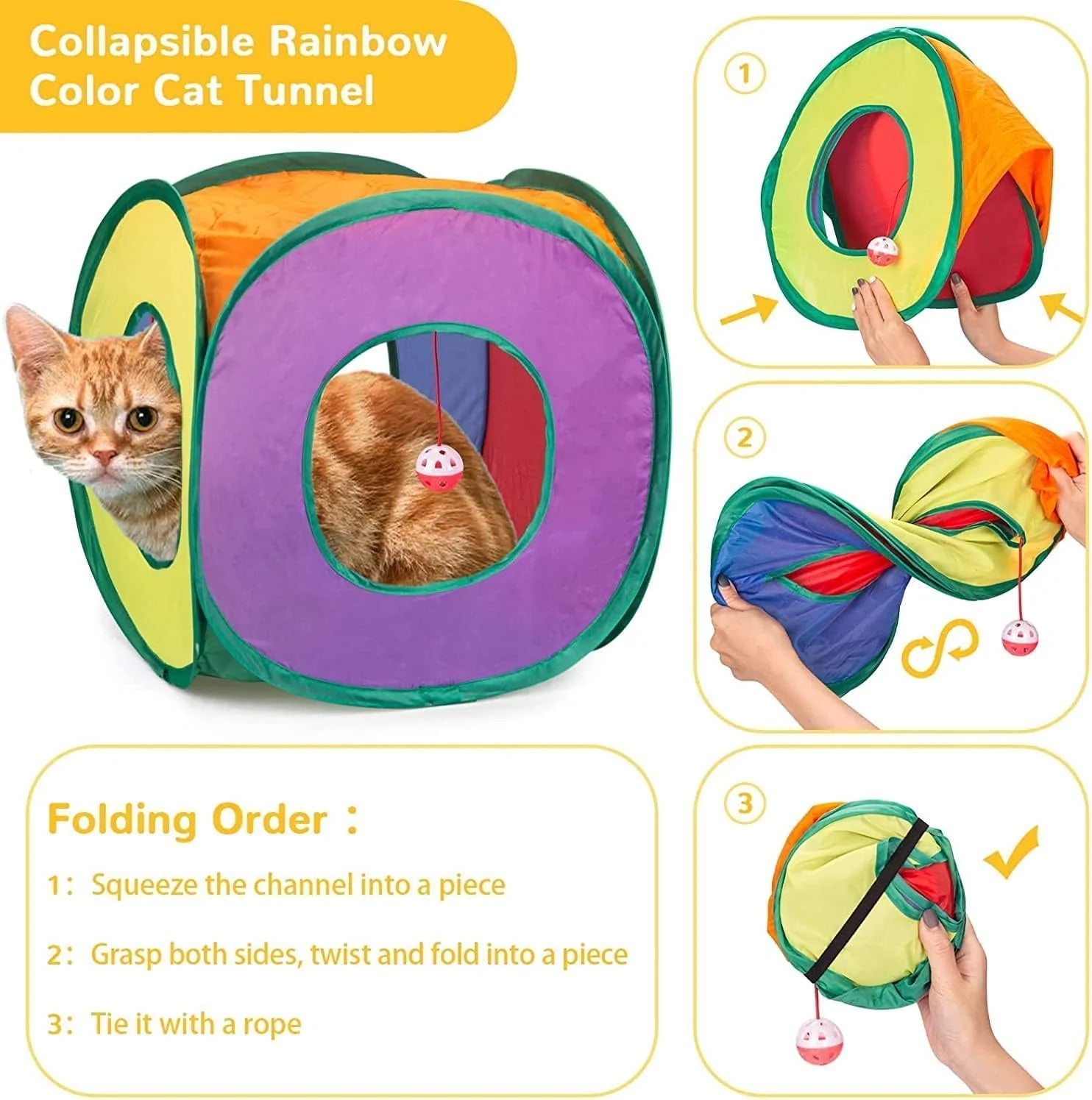 Cat Tunnel with Play Ball, Interactive Peek-A-Boo Cat Toys Tube Toy, Colorful Cube